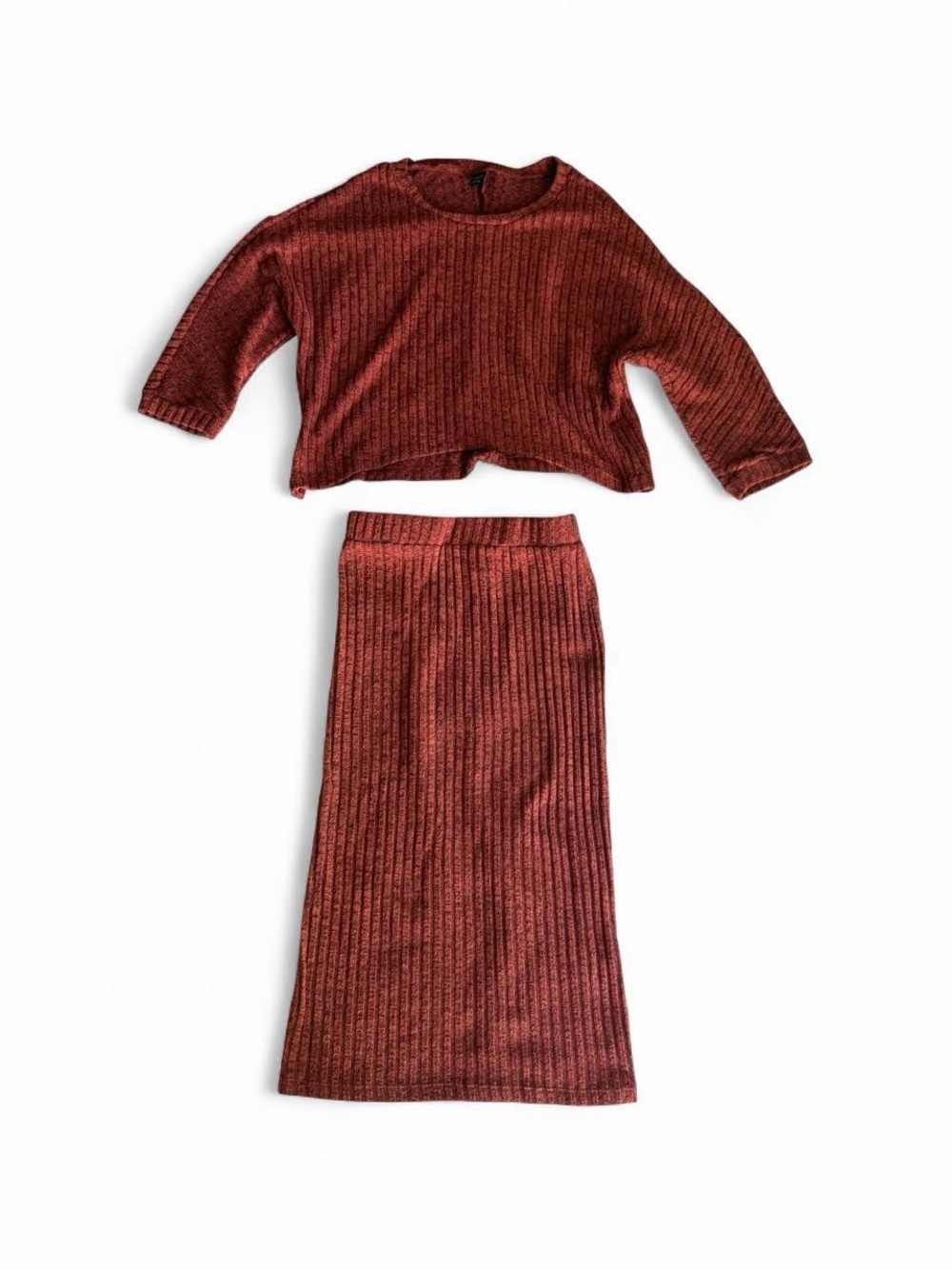 SHEIN Ribbed Knit Two Piece Set – Crop Top + Midi Skirt | Size S